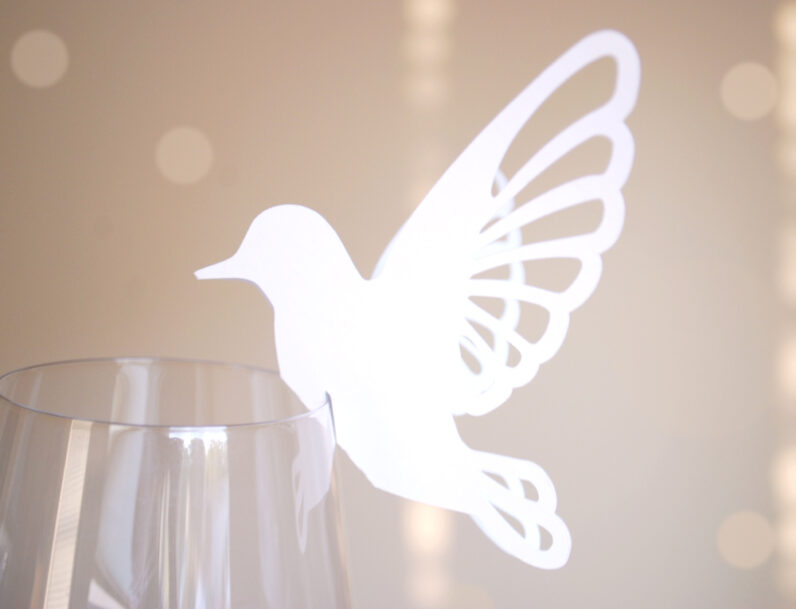 Perching Bird Shape Wine Glass Place Cards Set of 20