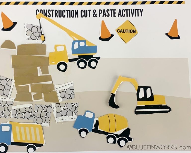Construction Zone Cut & Print activity (free printable)