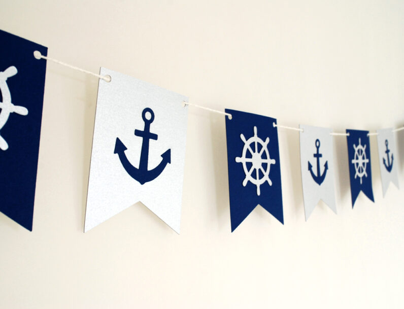 Nautical theme Garland- Navy and Silver  5ft