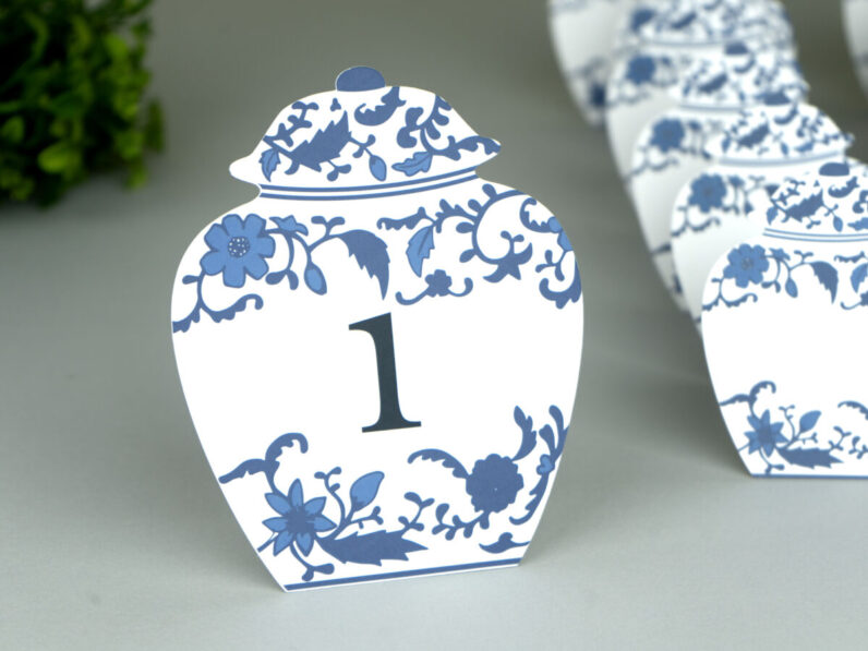 Ginger Jar Table numbers | Toile Chinoiserie banquet | wedding, bridal / baby showers | bat mitzvah | elegant party decor