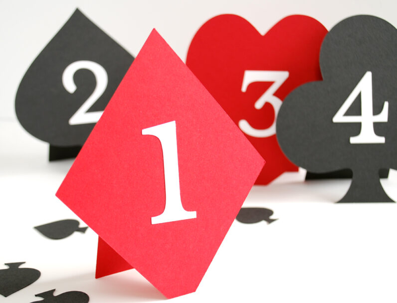 Playing Card Casino Themed Table Numbers