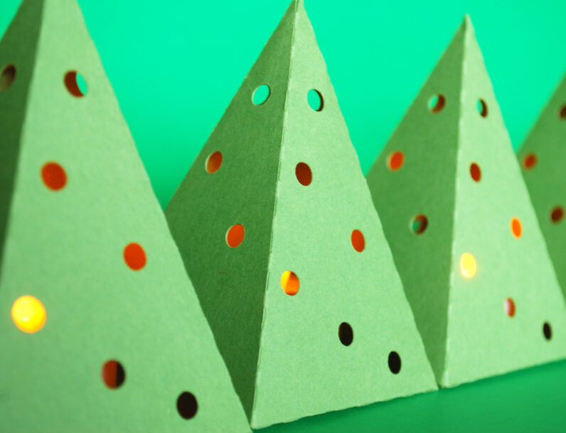 Green Christmas Tree 3in1 Luminaries / Favor Box Set of 6