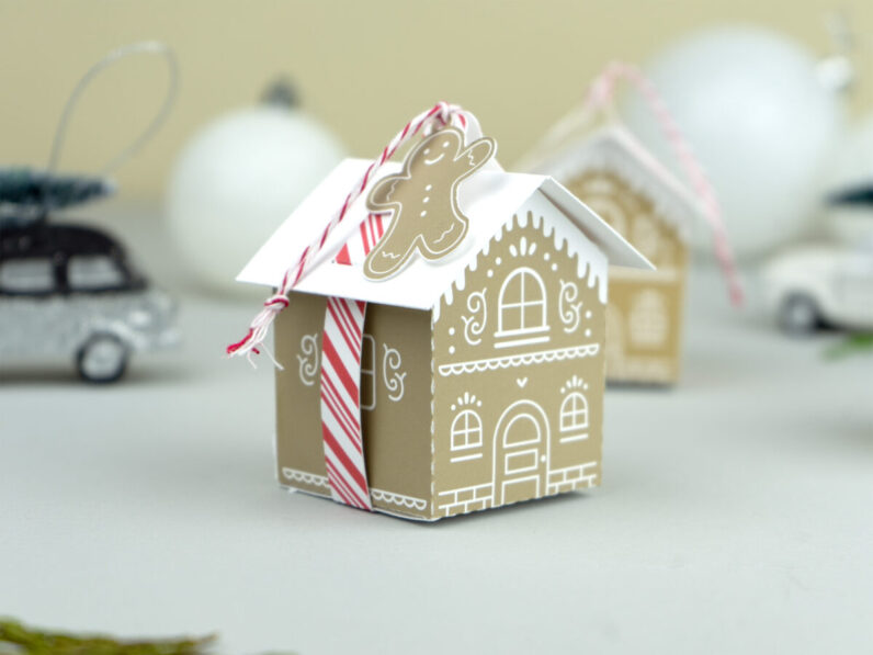 Gingerbread House Ornament Favor Box Set of 12 with Gingerbread man tags