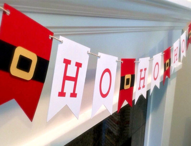 Santa - HO HO HO christmas Paper Garland Red and White