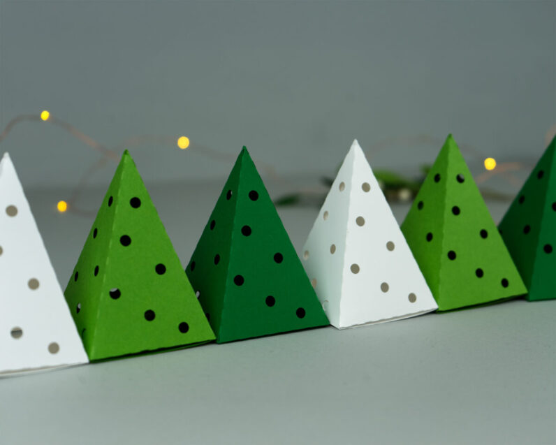 Greens and White Christmas Tree 3in1 Luminaries / Favor Box Set of 6