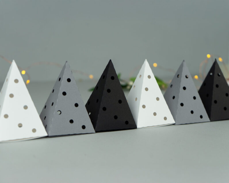 Monochrome Colors Christmas Tree 3in1 Luminaries / Favor Box Set of 6