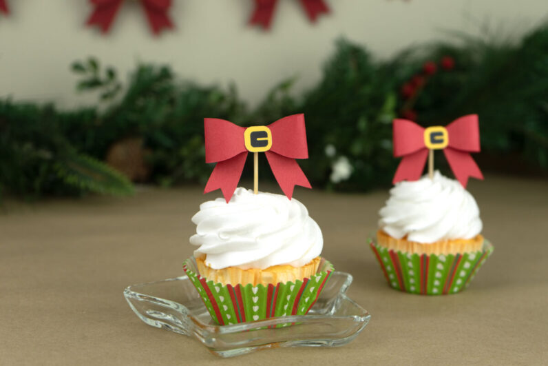 Santa Ribbon Bow Cupcake Topper/ Appetizer Picks Holiday Baking Party Decor